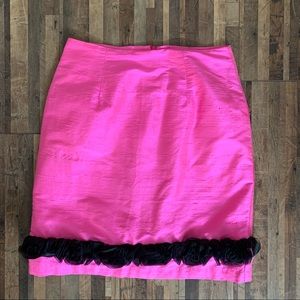 Snappy Turtle Silk Floral Appliqué Trim Pencil Skirt Pink Sz 8